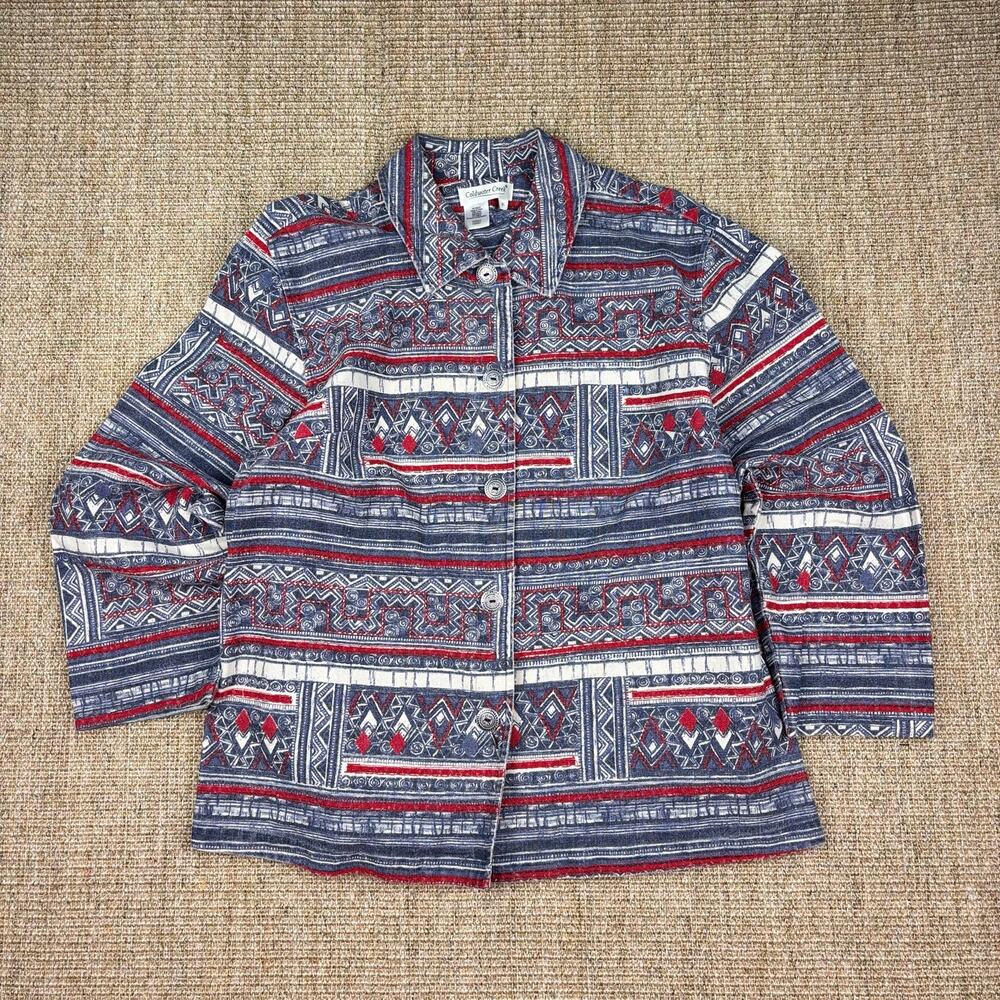 🧡 Coldwater Creek Southwestern Print Button-Front Jacket | Size XL | Blue & Red
